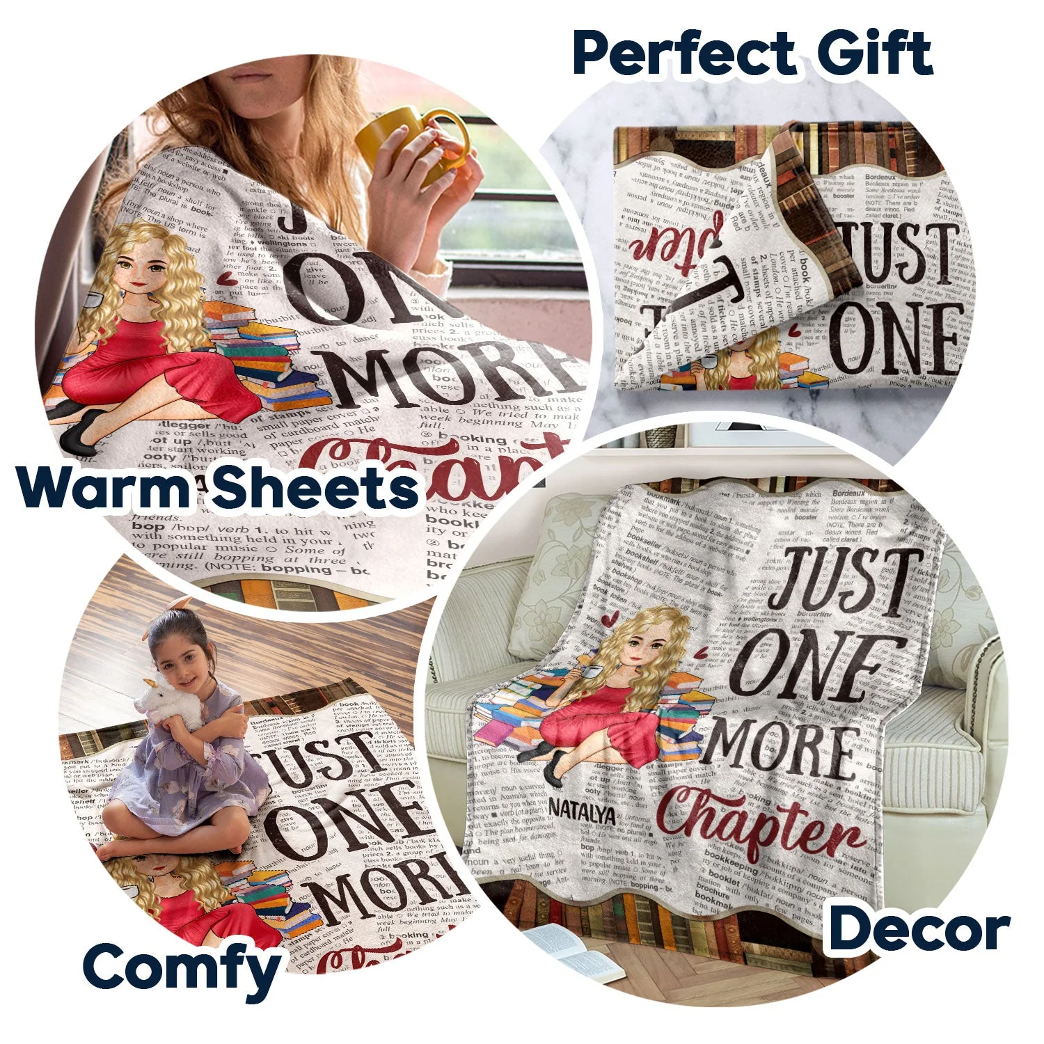 Reading Cartoon Just One More Chapter - Gift For Book Lovers - Personalized Fleece Blanket - Image 7