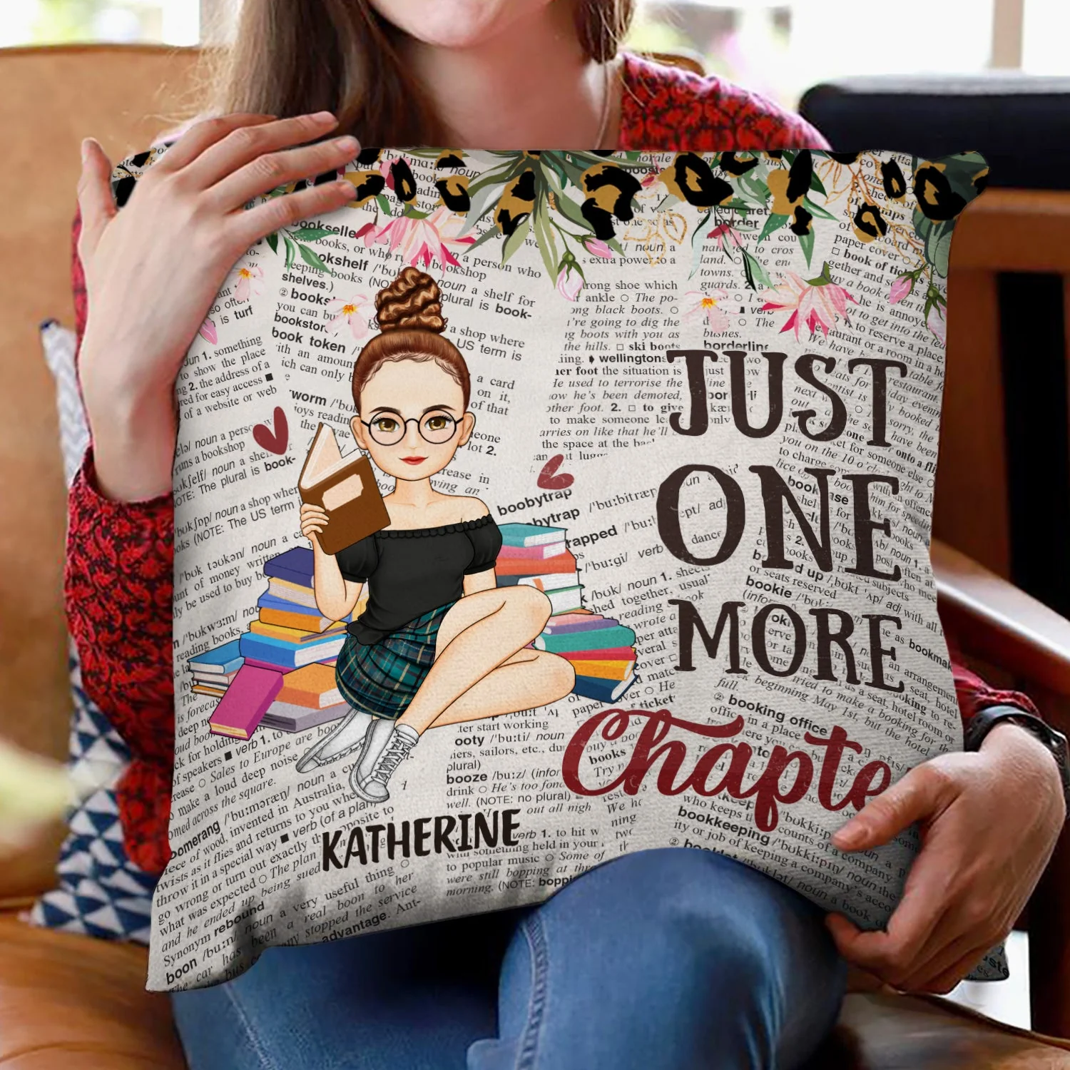 Reading Cartoon Just One More Chapter - Gift For Book Lovers - Personalized Pillow - Image 2