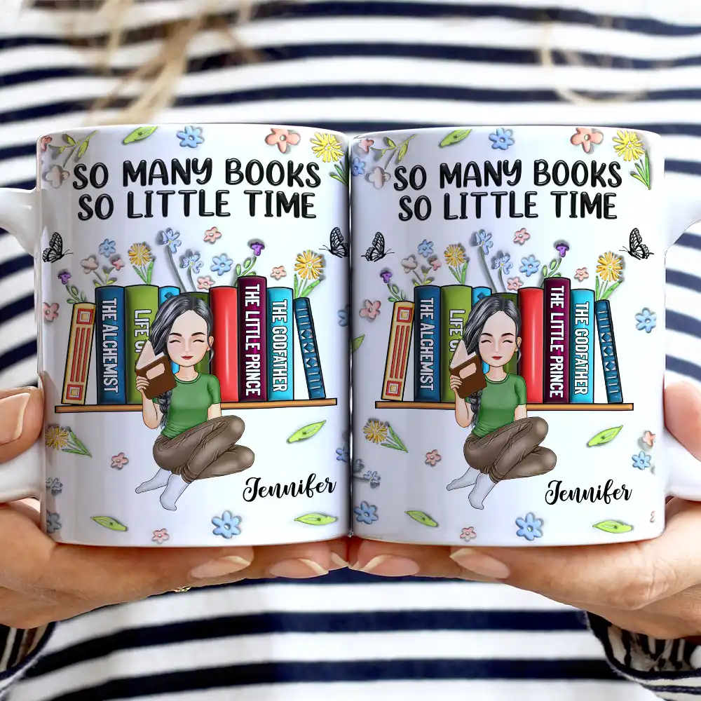 Reading Drink Water Read Books - 3D Inflated Effect Printed Mug, Personalized White Edge-to-Edge Mug - Image 2
