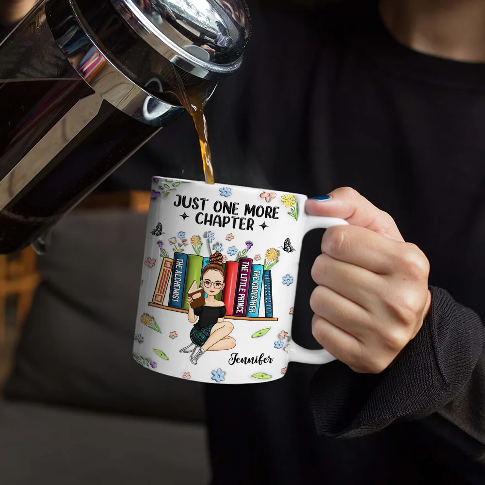 Reading Drink Water Read Books - 3D Inflated Effect Printed Mug, Personalized White Edge-to-Edge Mug - Image 4