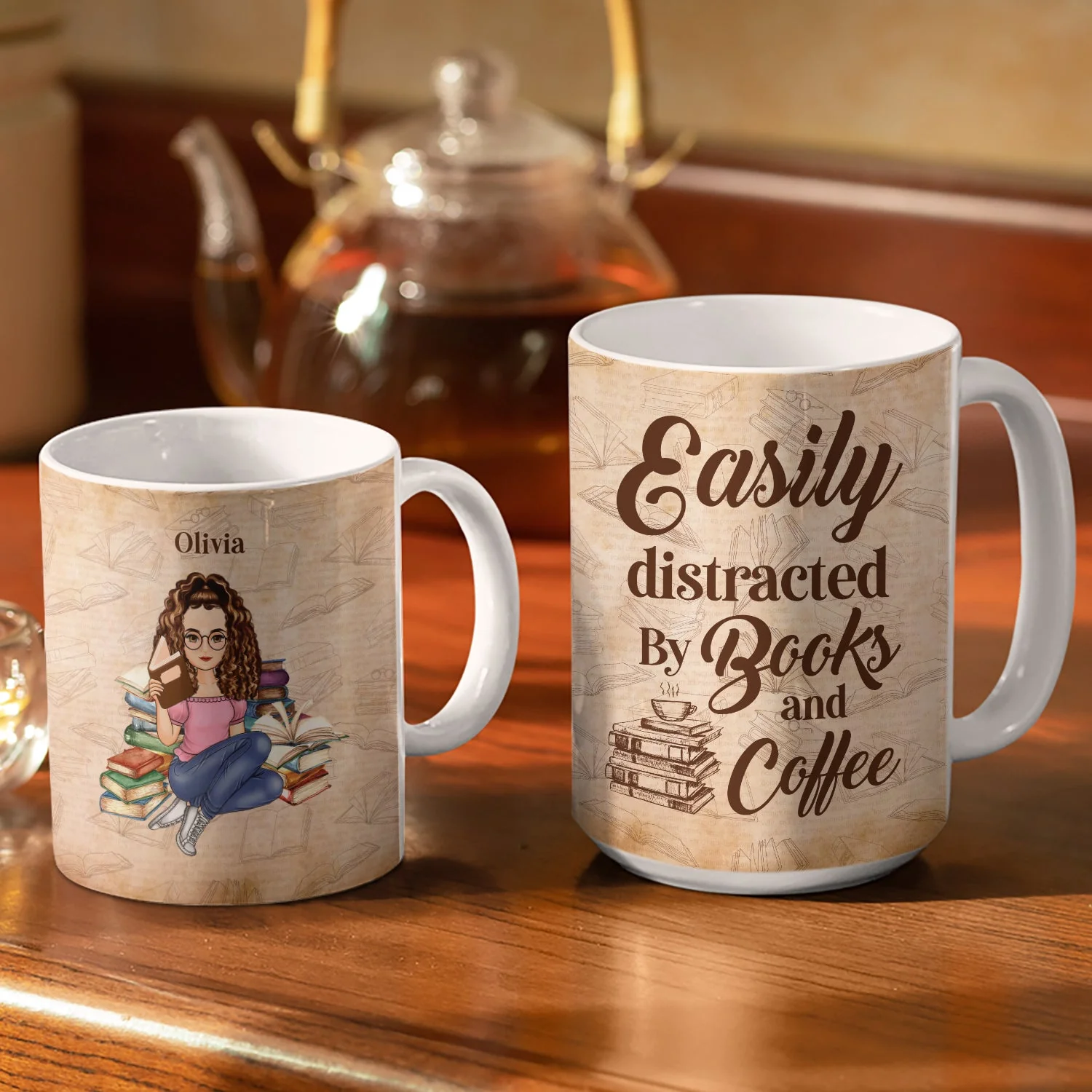 Reading Easily Distracted By Books & Coffee - Gift For Reading - Personalized White Edge-to-Edge Mug - Image 3