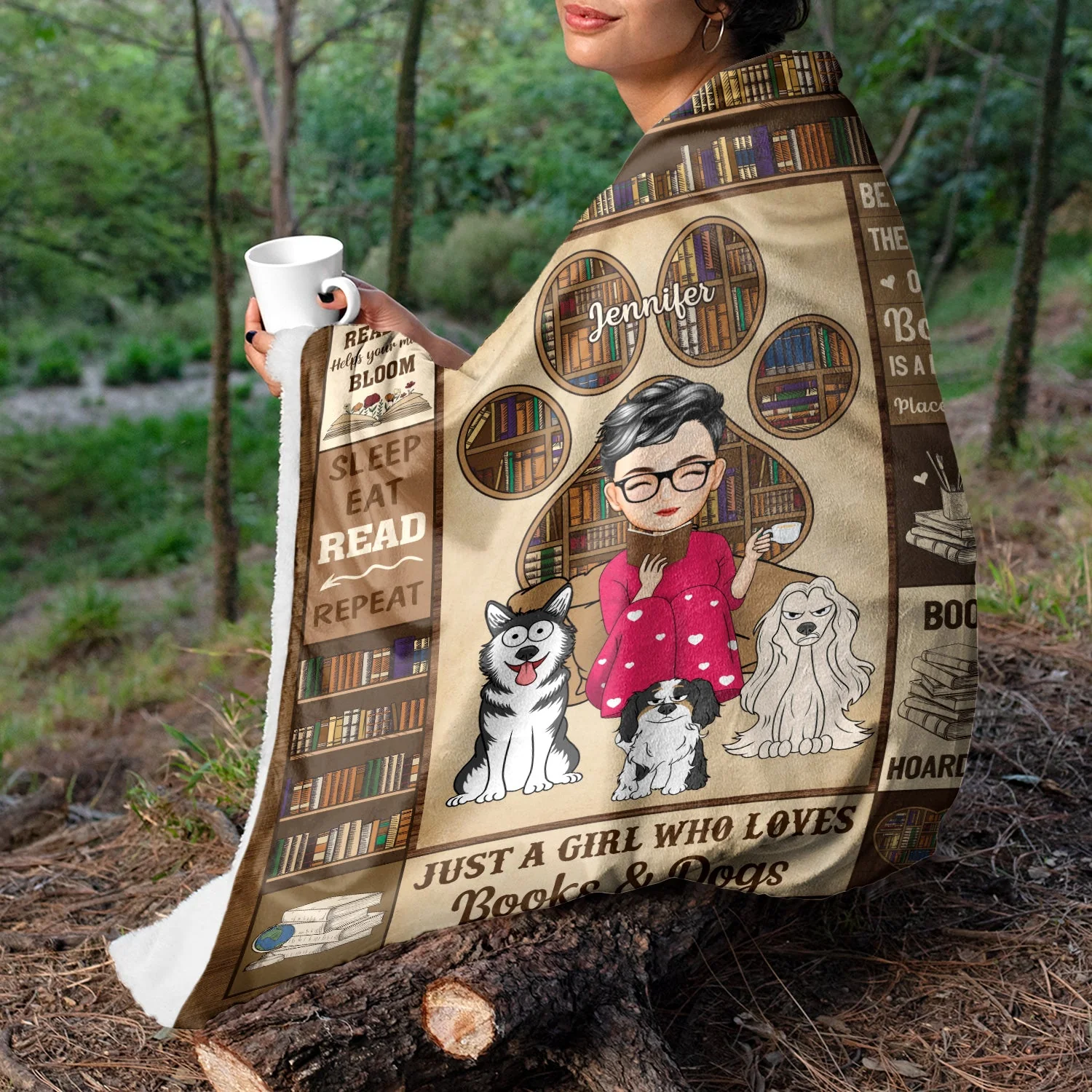 Reading Easily Distracted By Dogs Cats - Gift For Reading Lovers, Pet Lovers - Personalized Fleece Blanket - Image 5