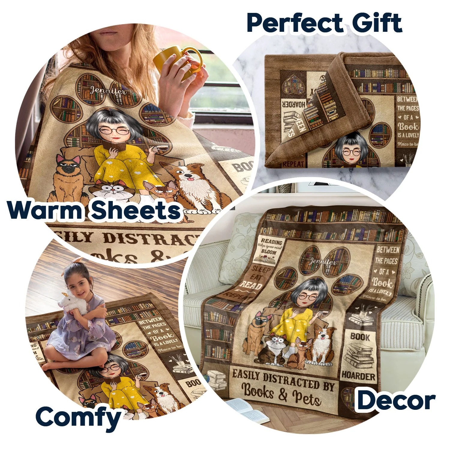 Reading Easily Distracted By Dogs Cats - Gift For Reading Lovers, Pet Lovers - Personalized Fleece Blanket - Image 7