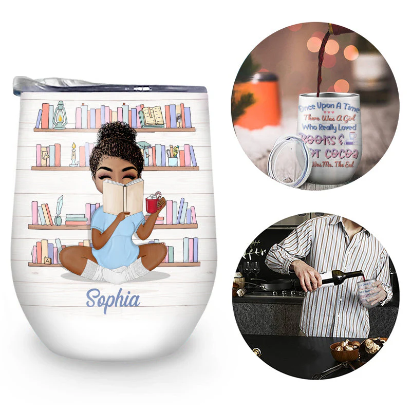 Reading Girl Once Upon A Time - Gift For Book Lovers - Personalized Custom Wine Tumbler - Image 2