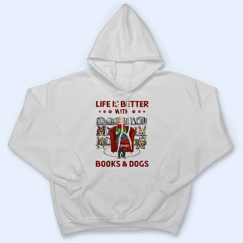 Reading Girl Who Loves Books & Dogs - Gift For Dog Lovers - Personalized Custom Hoodie - Image 4