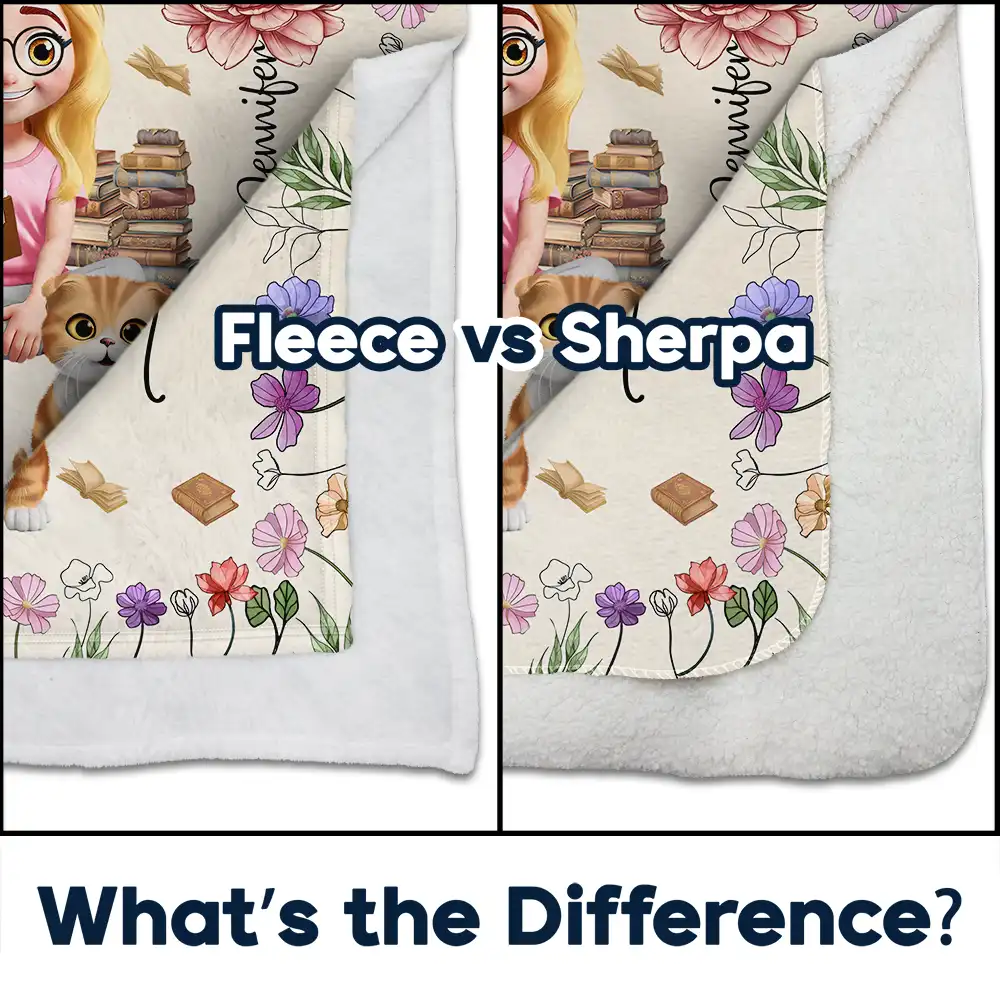 Reading Girl Who Loves Books & Pets Birth Month Flower - Personalized Fleece Blanket, Sherpa Blanket - Image 4