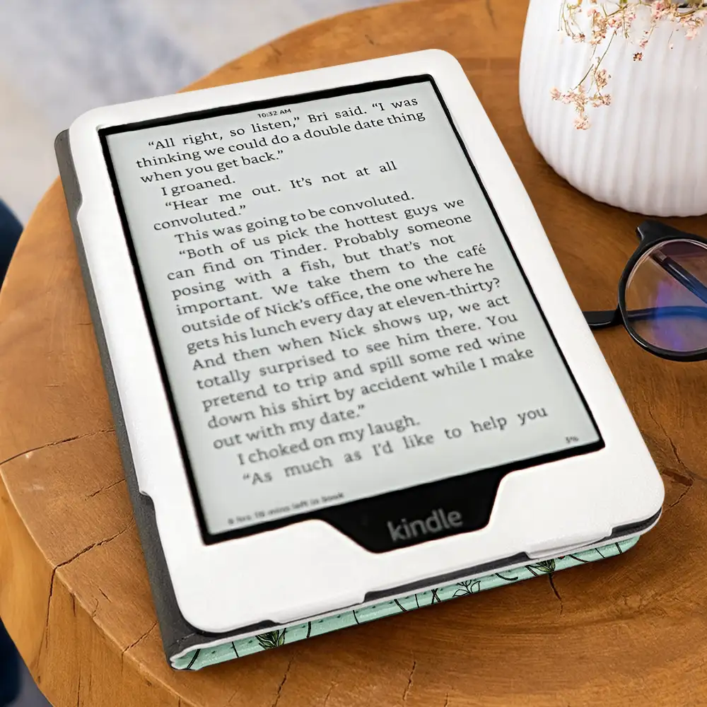 Reading Girl With Birth Month Flower - Personalized Kindle Paperwhite Case Kickstand - Image 3