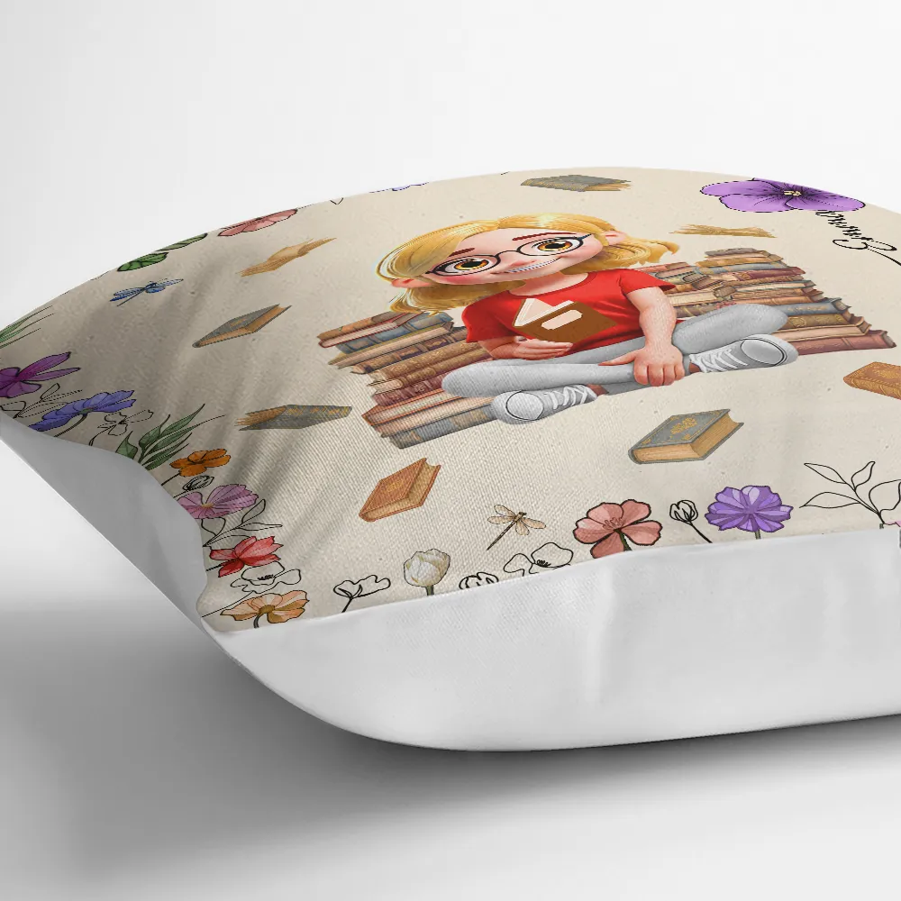 Reading Girl With Birth Month Flower - Personalized Pillow - Image 3