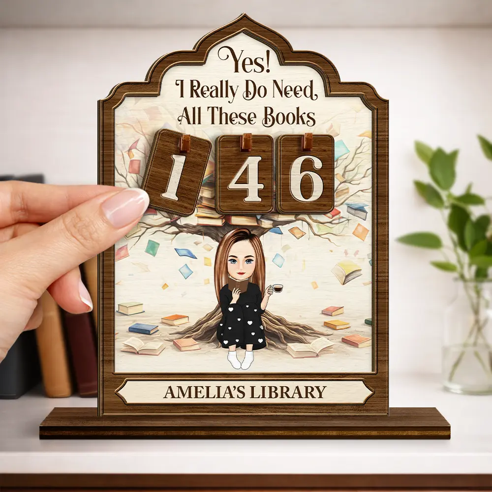 Reading Girl Yes I Really Do Need All These Books - Personalized 2-Layered Wooden Tracker Sign - Image 3