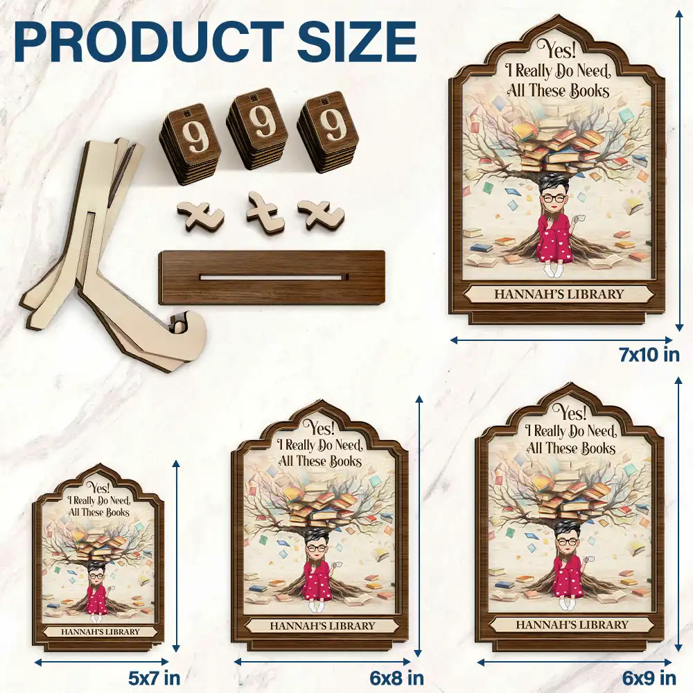 Reading Girl Yes I Really Do Need All These Books - Personalized 2-Layered Wooden Tracker Sign - Image 4