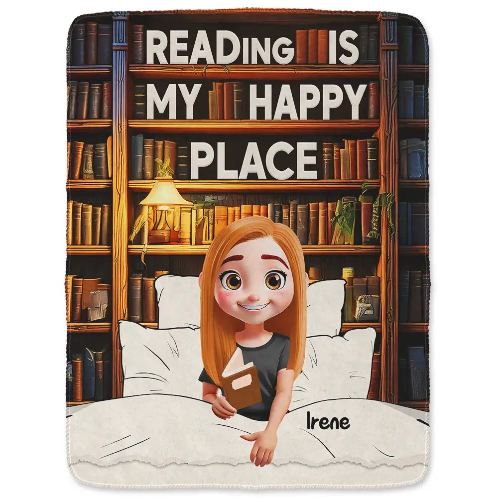 Reading Is My Happy Place - Personalized Fleece Blanket, Sherpa Blanket - Image 2