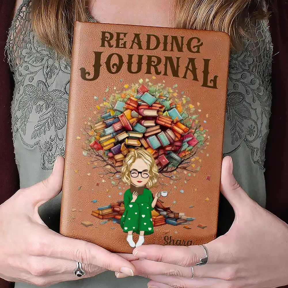 Reading Journal Book Tree - Personalized Leather Journal - Image 4