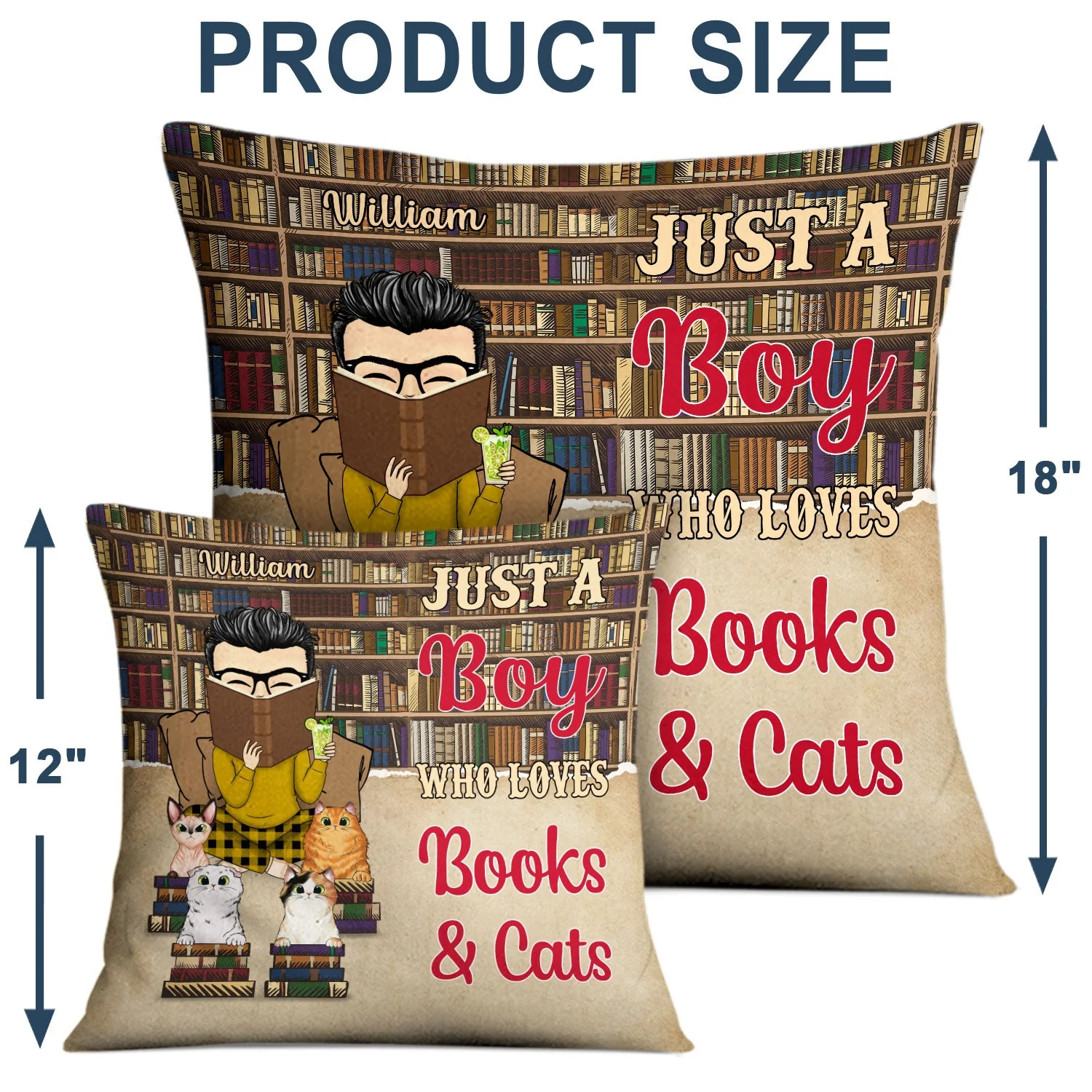 Reading Just A Girl Boy Who Loves Books & Dogs Cats - Personalized Custom Pillow - Image 4