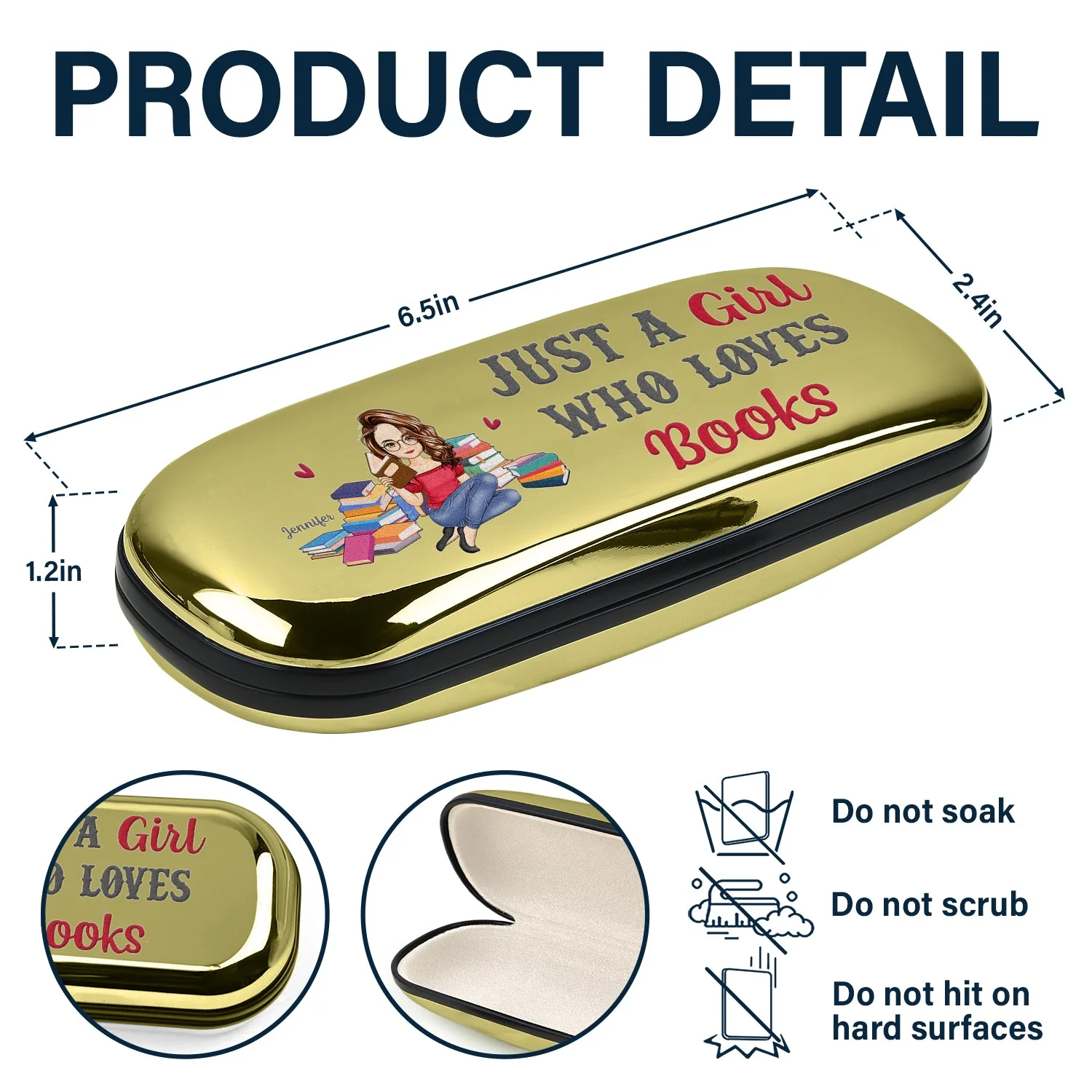 Reading Just A Girl Boy Who Loves Books - Gift For Reading Lovers - Personalized Chrome Glasses Case Box - Image 5