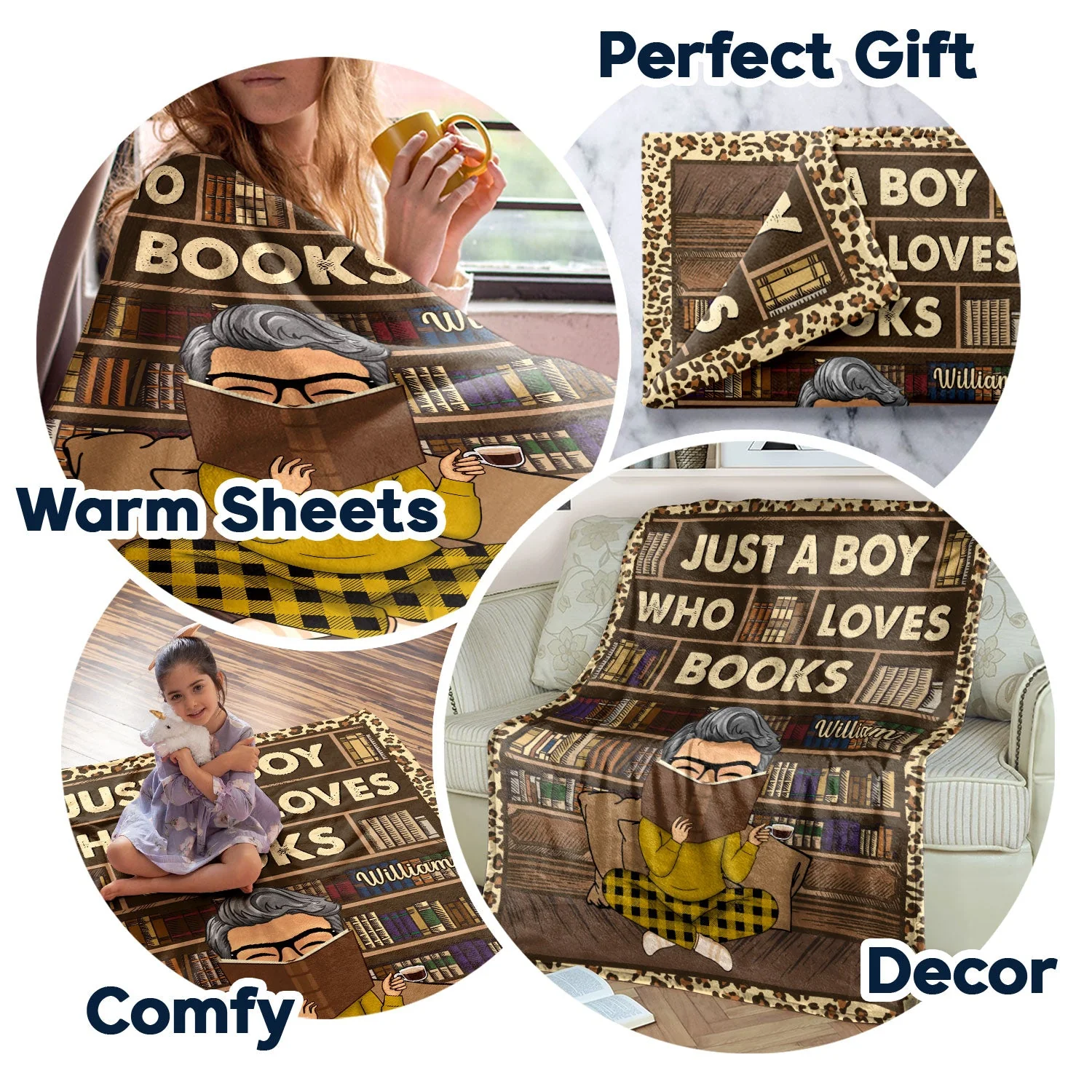 Reading Just A Girl Boy Who Loves Books Vintage - Personalized Custom Fleece Blanket - Image 5