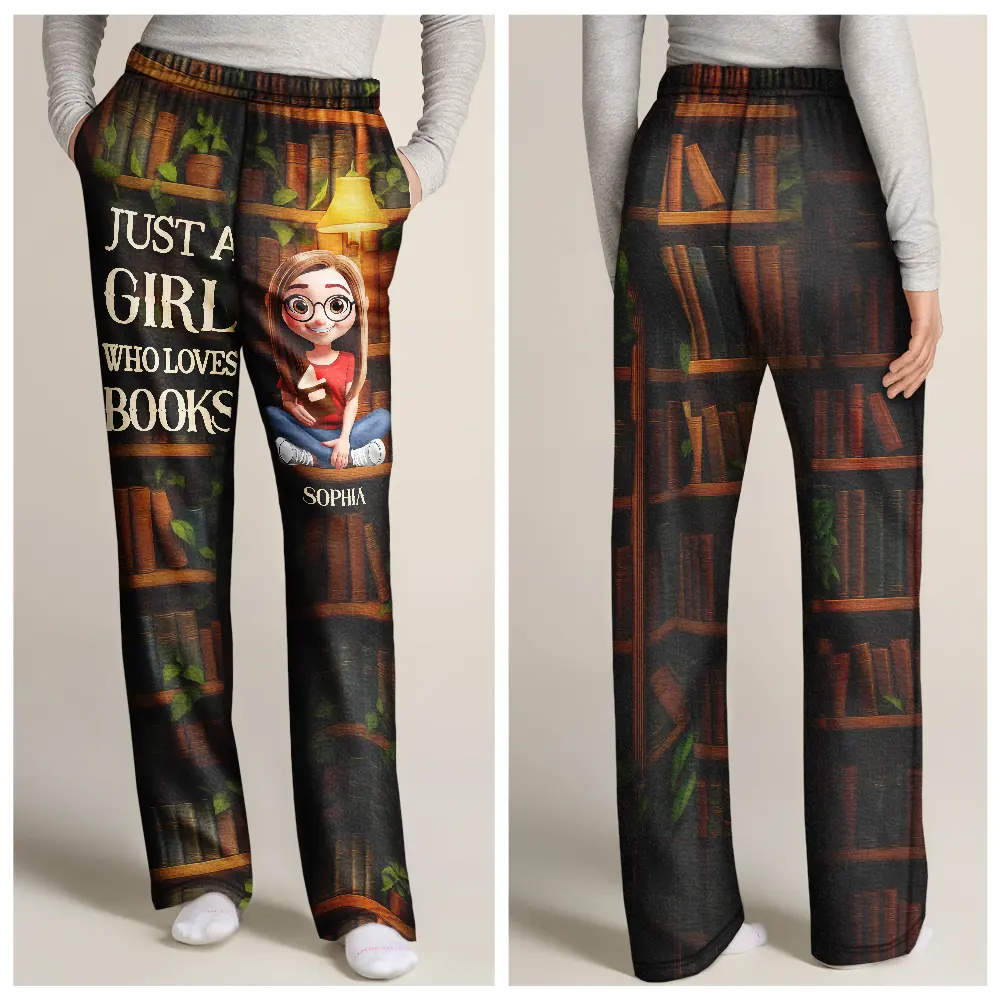Reading Just A Girl Who Loves Books 3D Effect - Personalized Sweatpants - Image 3