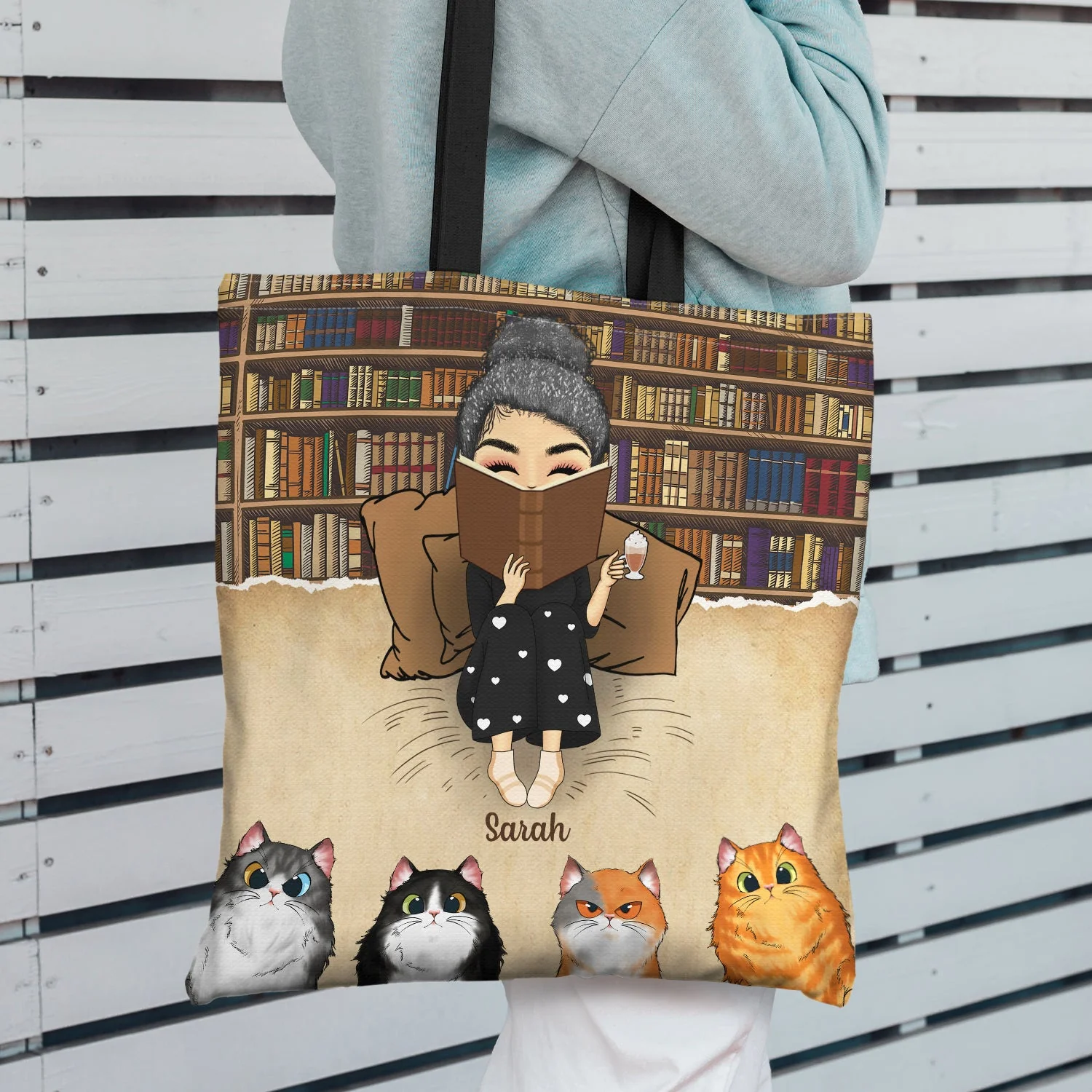 Reading Just A Girl Who Loves Books And Cats - Gift For Cat Lovers - Personalized Zippered Canvas Bag - Image 2