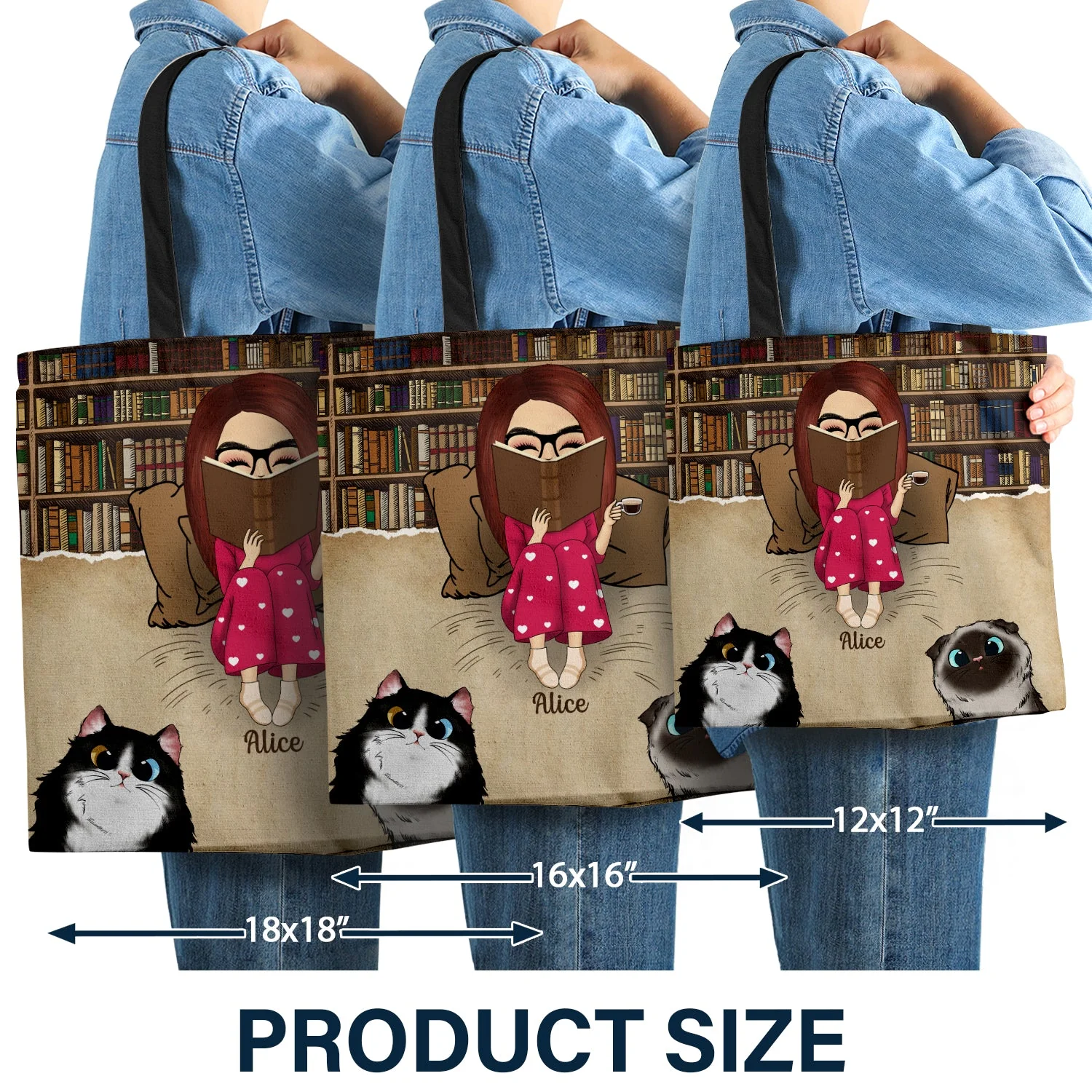 Reading Just A Girl Who Loves Books And Cats - Gift For Cat Lovers - Personalized Zippered Canvas Bag - Image 3