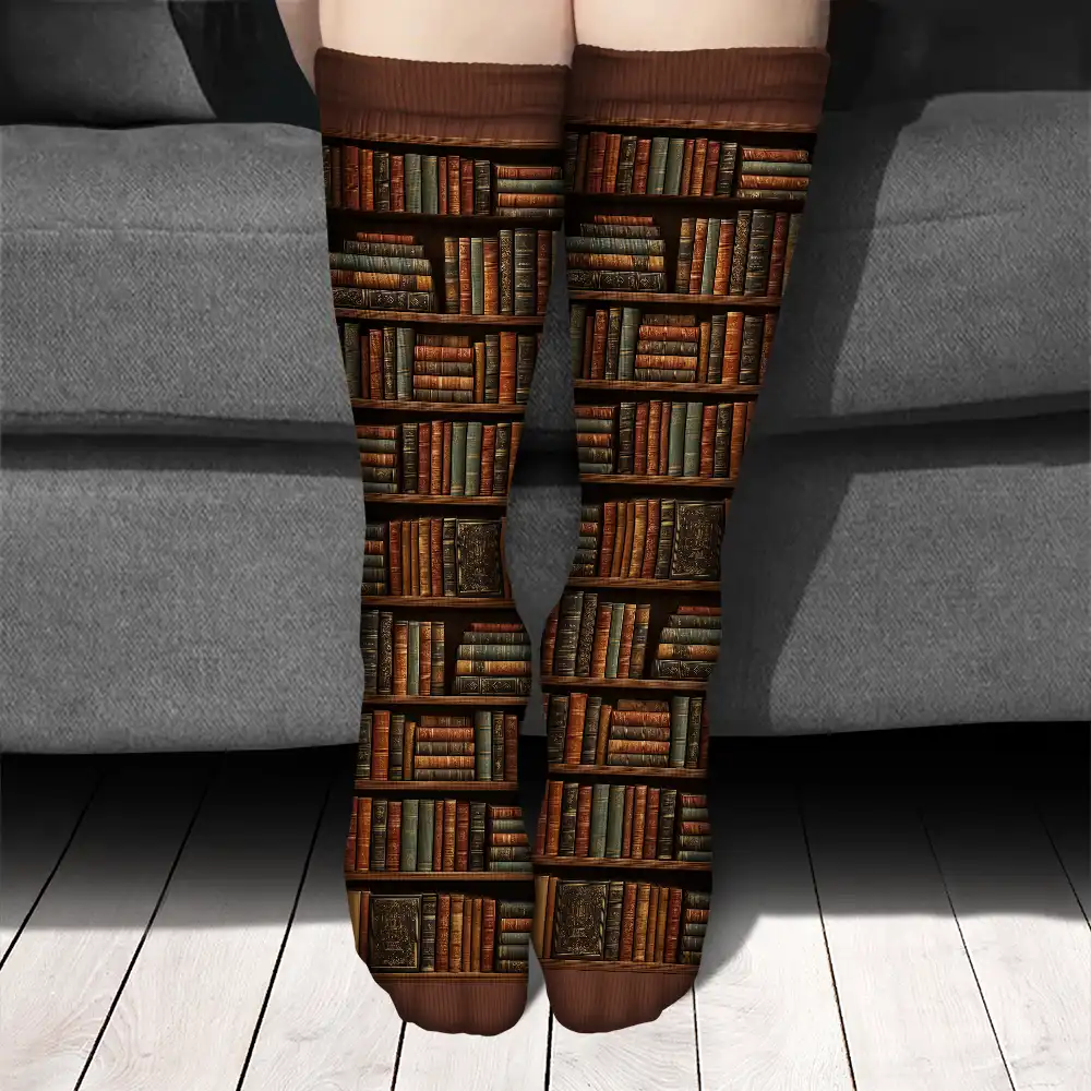 Reading Just A Girl Who Loves Books & Dogs Cats 3D Effect - Personalized Socks - Image 3