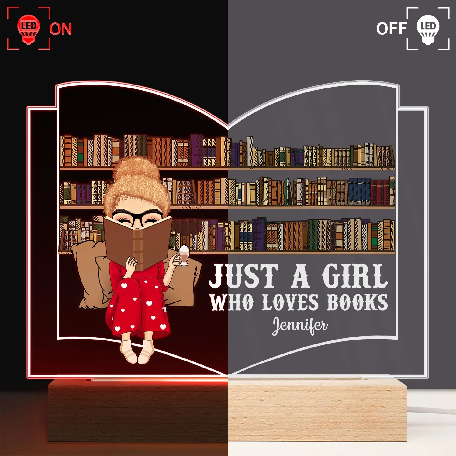 Reading Just A Girl Who Loves Books - Gift For Book Lovers, Gift For Yourself - Personalized Custom 3D Led Light Wooden Base - Image 3