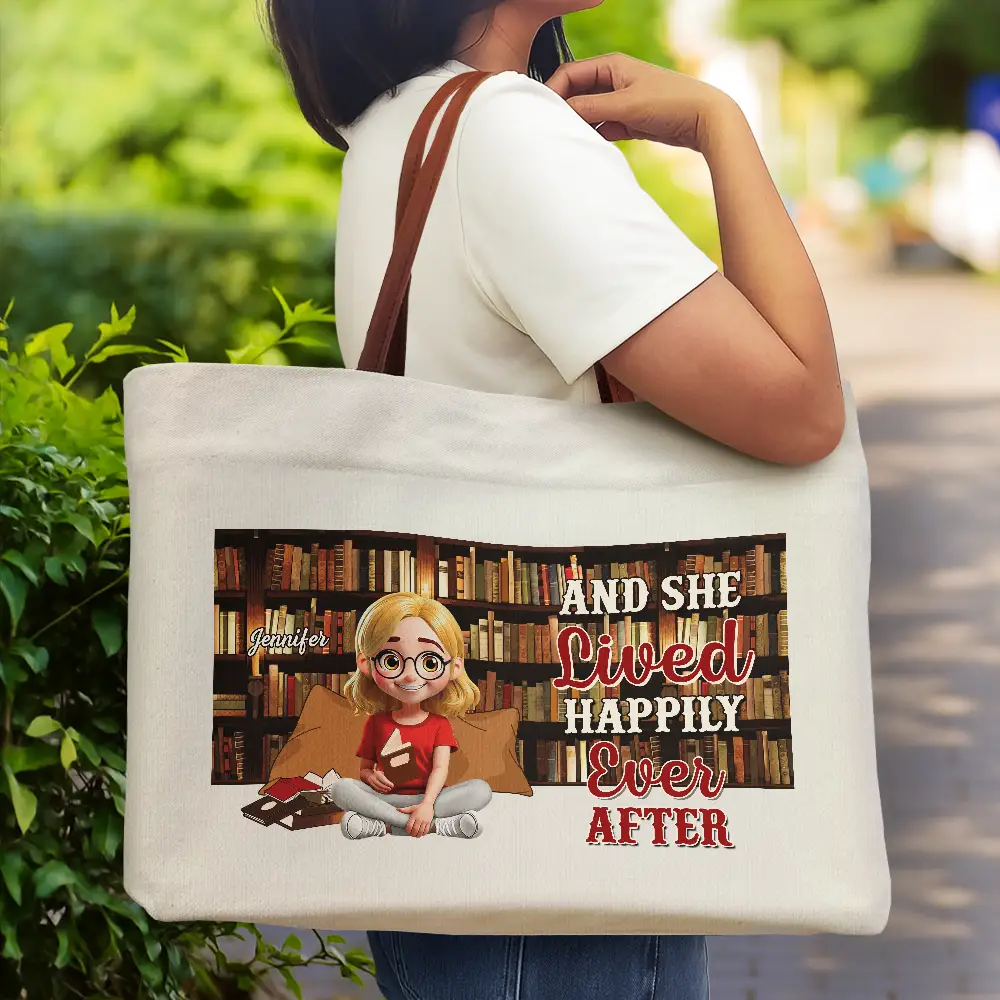 Reading Just A Girl Who Loves Books - Personalized Leather Handle Tote Bag - Image 2