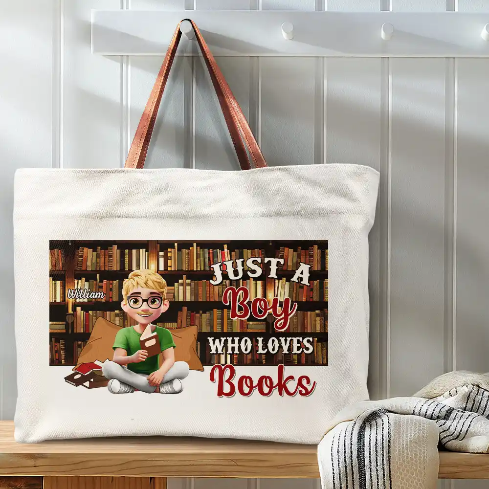 Reading Just A Girl Who Loves Books - Personalized Leather Handle Tote Bag - Image 3