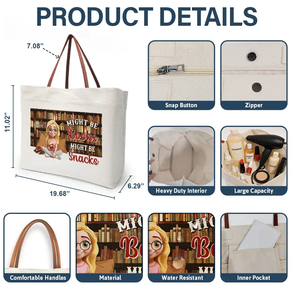 Reading Just A Girl Who Loves Books - Personalized Leather Handle Tote Bag - Image 4