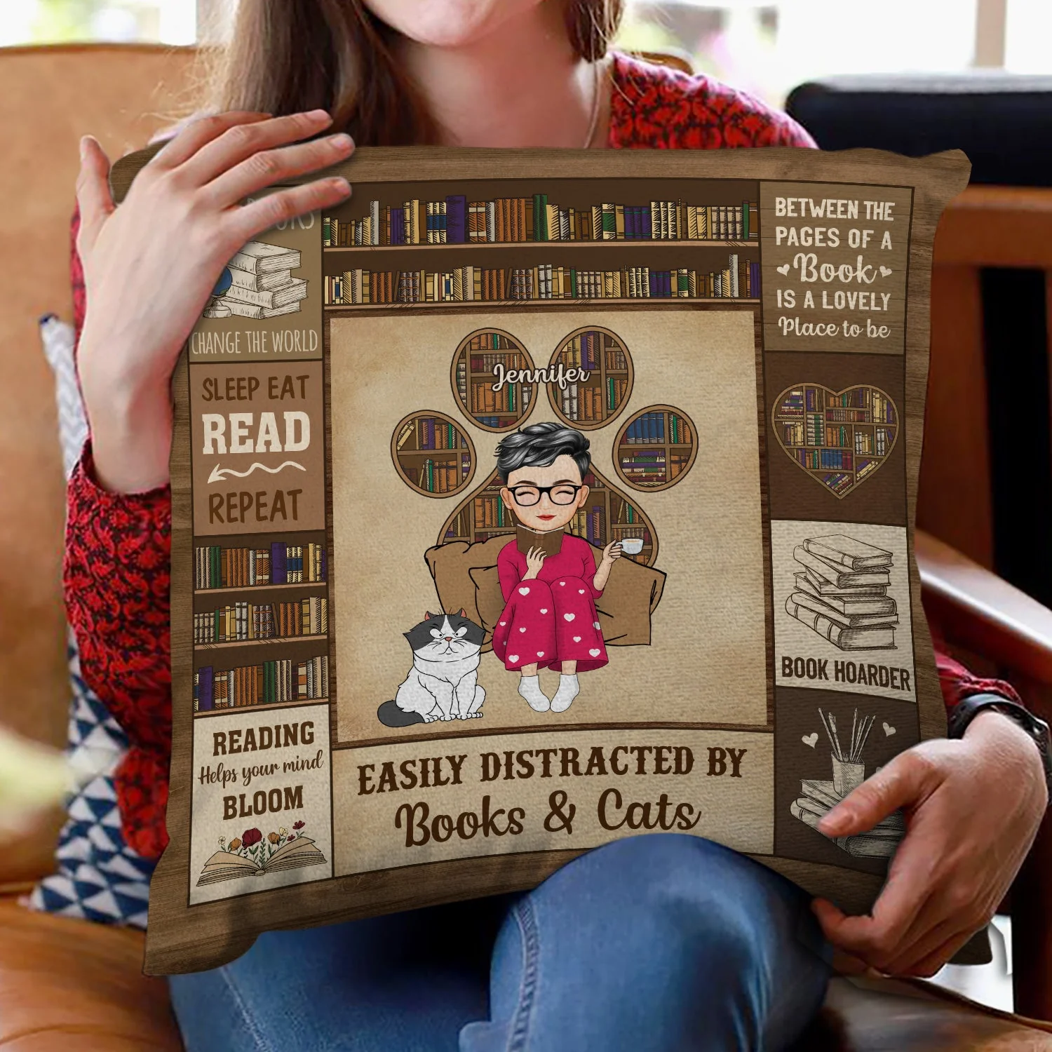Reading Just A Girl Who Loves Books & Pets - Gift For Book Lovers, Pet Lovers - Personalized Pillow - Image 2