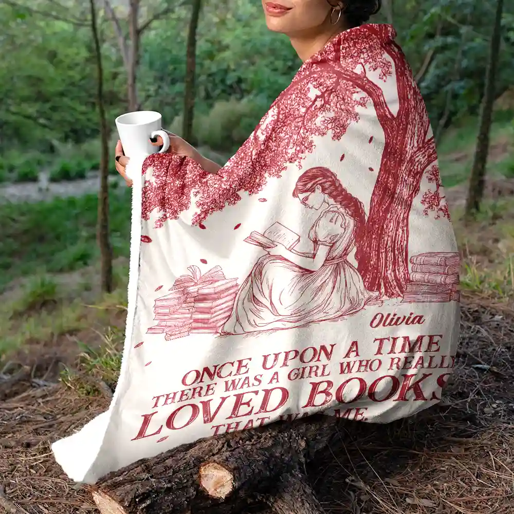 Reading Once Upon A Time There Was A Girl - Personalized Fleece Blanket, Sherpa Blanket - Image 7