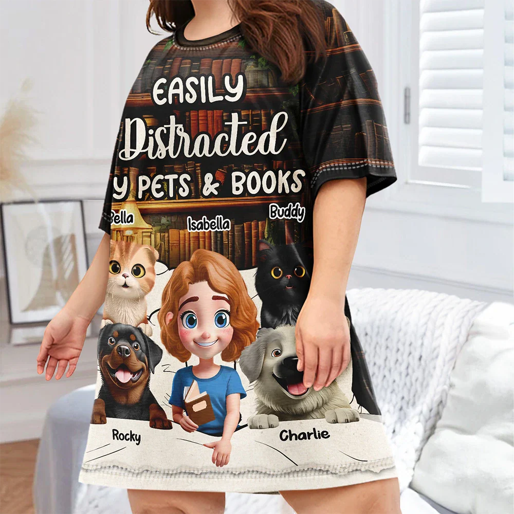 Reading Pajamas Girl Who Loves Books - Personalized Women's Sleep Tee - Image 3