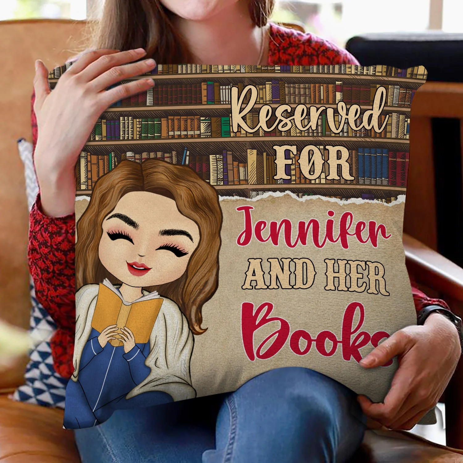 Reading Peeking Reserved For And Her Books - Gift For Book Lovers - Personalized Pillow - Image 2