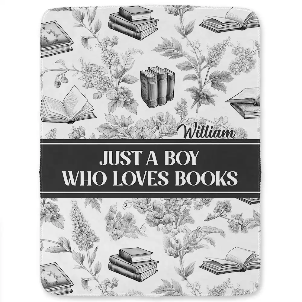 Reading Toile De Jouy Style Just A Girl Who Loves Books - Personalized Fleece Blanket, Sherpa Blanket - Image 2