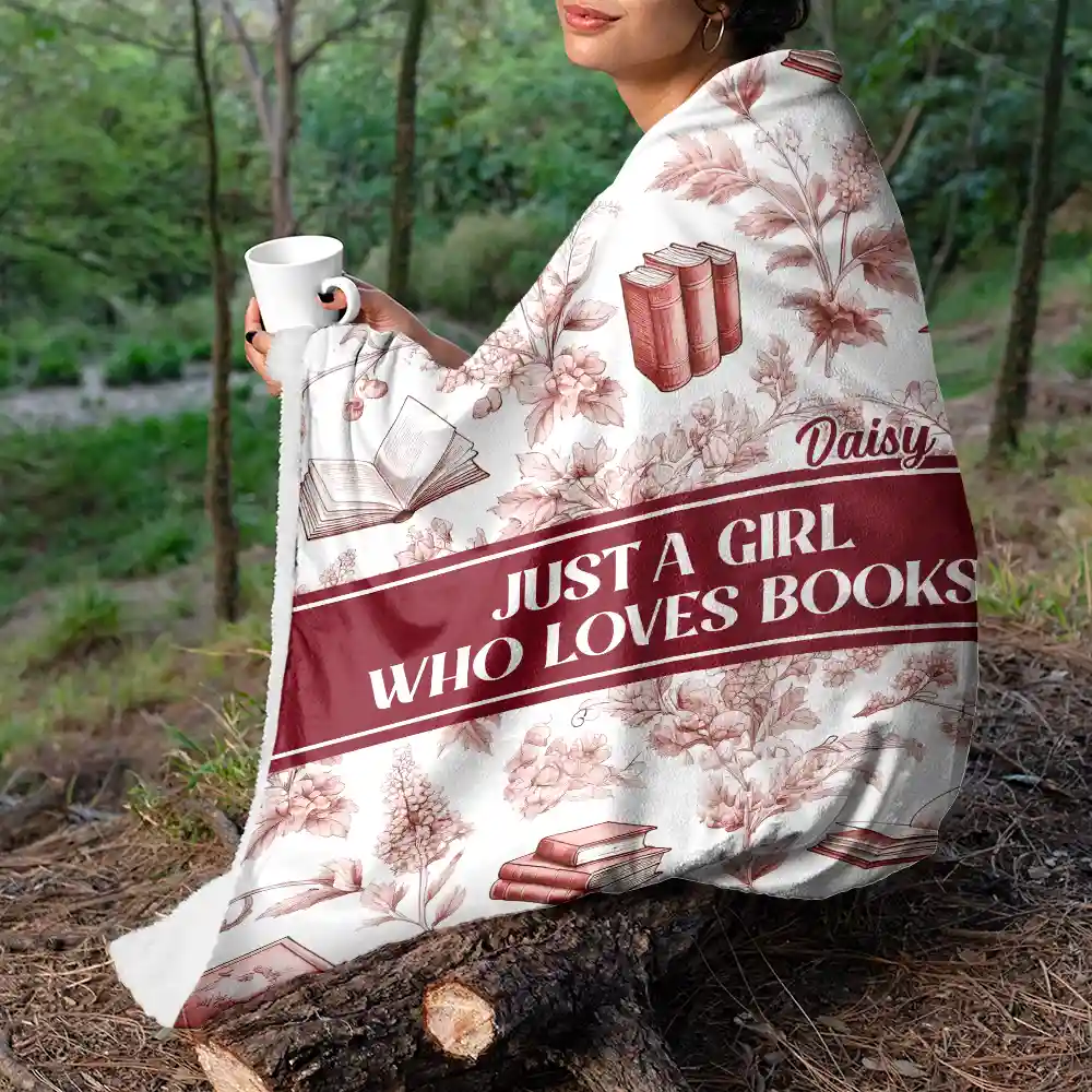 Reading Toile De Jouy Style Just A Girl Who Loves Books - Personalized Fleece Blanket, Sherpa Blanket - Image 5