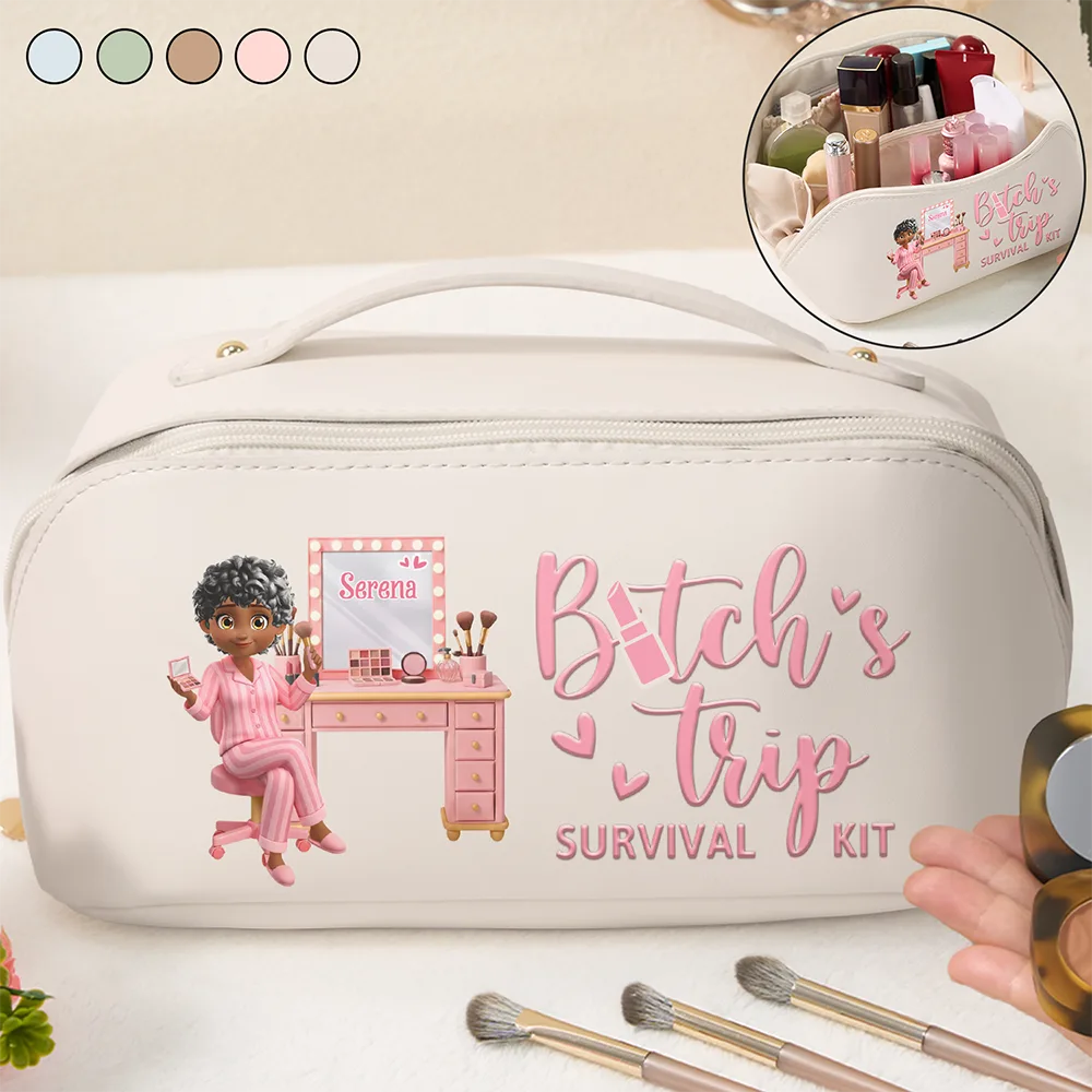 Ready In Just A Minute Makeup Girl Beauty 3D Effect - Personalized Leather Makeup Bag - Image 2