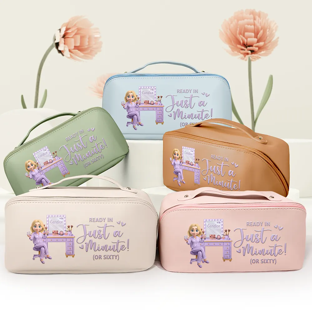 Ready In Just A Minute Makeup Girl Beauty 3D Effect - Personalized Leather Makeup Bag - Image 4