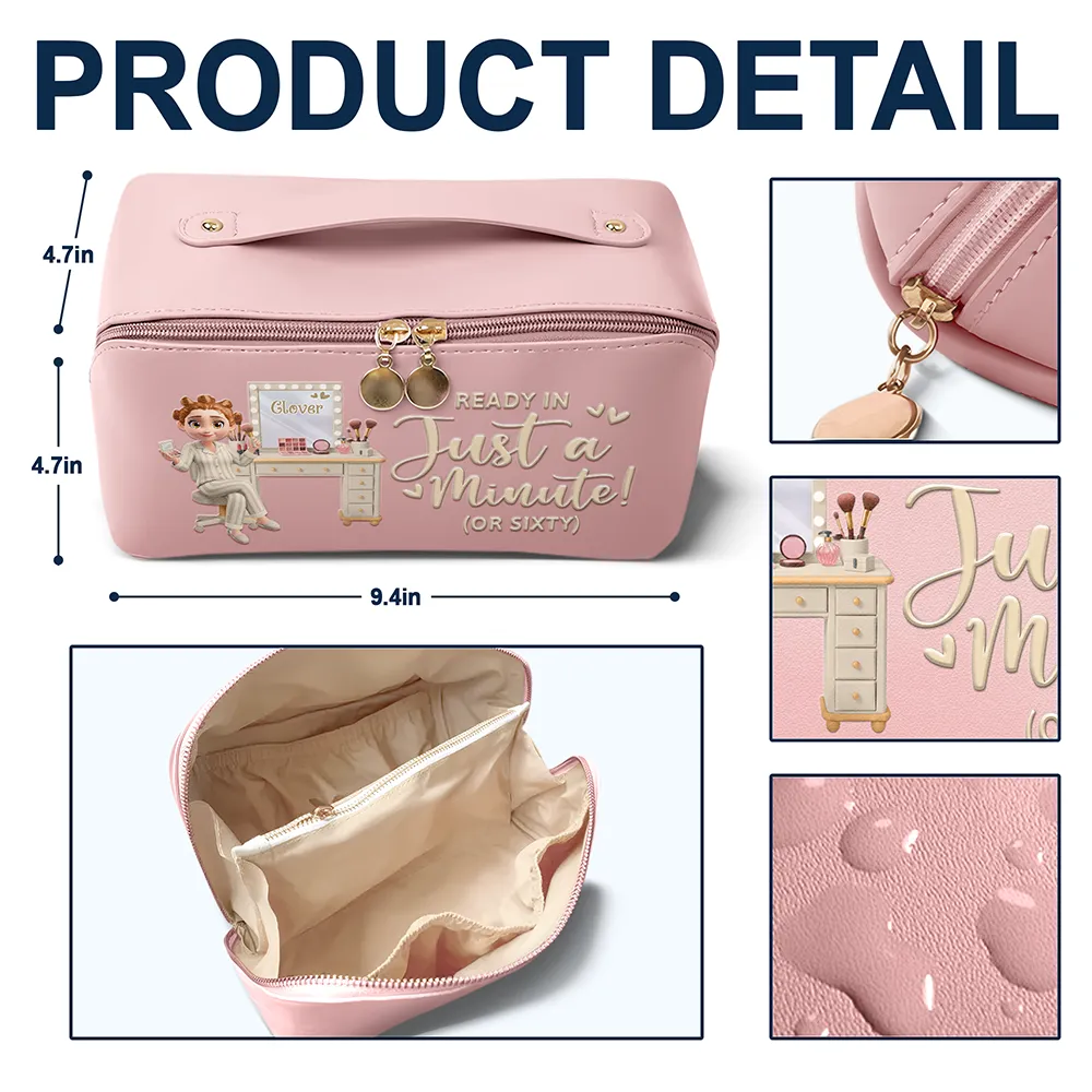 Ready In Just A Minute Makeup Girl Beauty 3D Effect - Personalized Leather Makeup Bag - Image 5