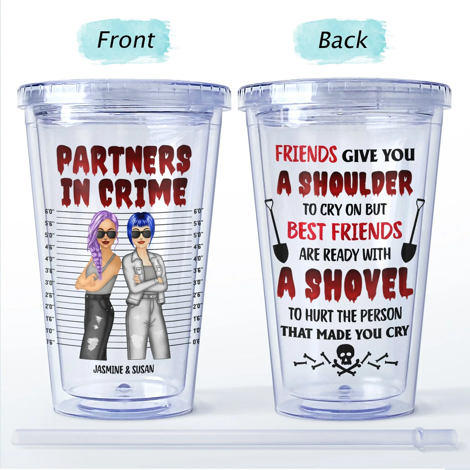 Ready With A Shovel - Gift For Bestie - Personalized Acrylic Insulated Tumbler With Straw - Image 4