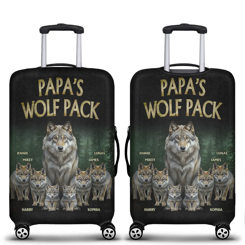 Realistic Art Papa Dad Wolf Pack - Personalized Luggage Cover