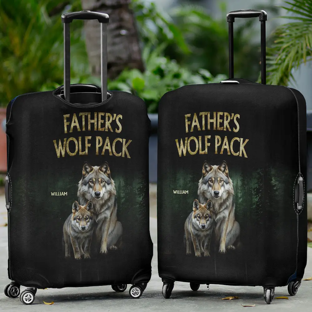 Realistic Art Papa Dad Wolf Pack - Personalized Luggage Cover - Image 2