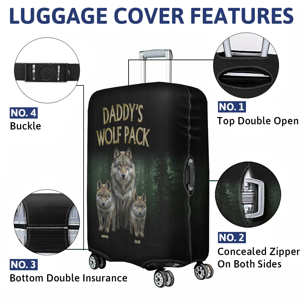 Realistic Art Papa Dad Wolf Pack - Personalized Luggage Cover - Image 4