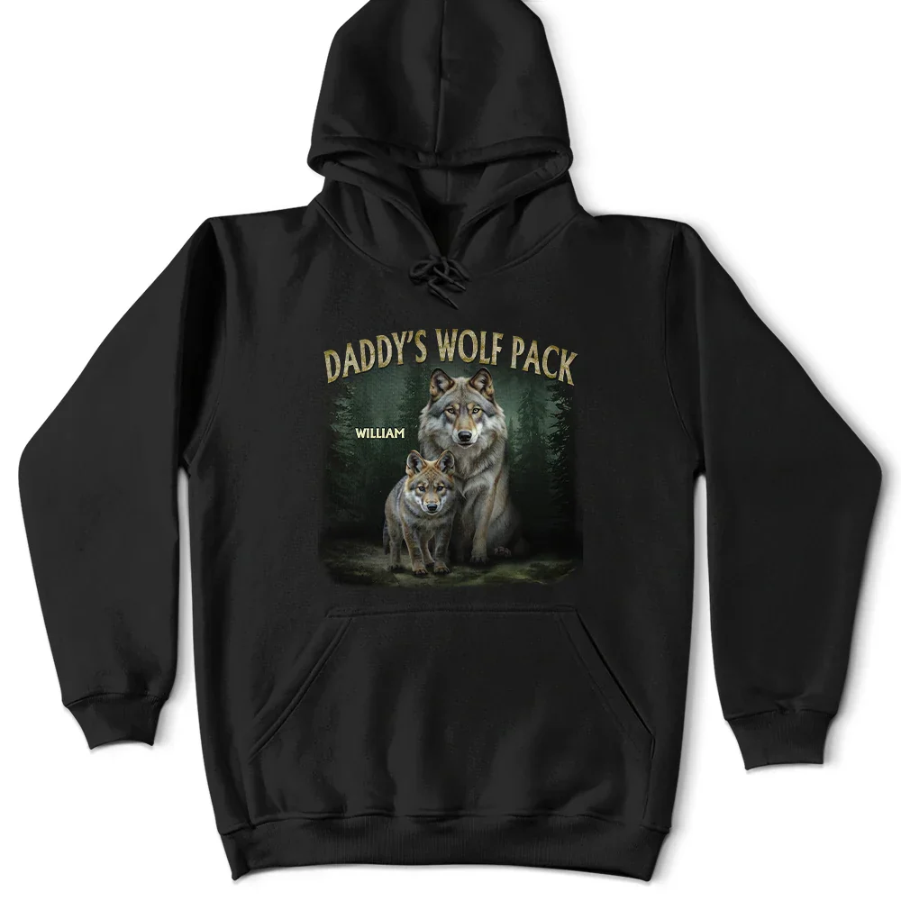 Realistic Art Papa Dad Wolf Pack - Personalized T Shirt - Image 4