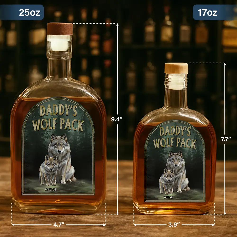 Realistic Art Papa Dad Wolf Pack - Personalized Whiskey Bottle - Image 5