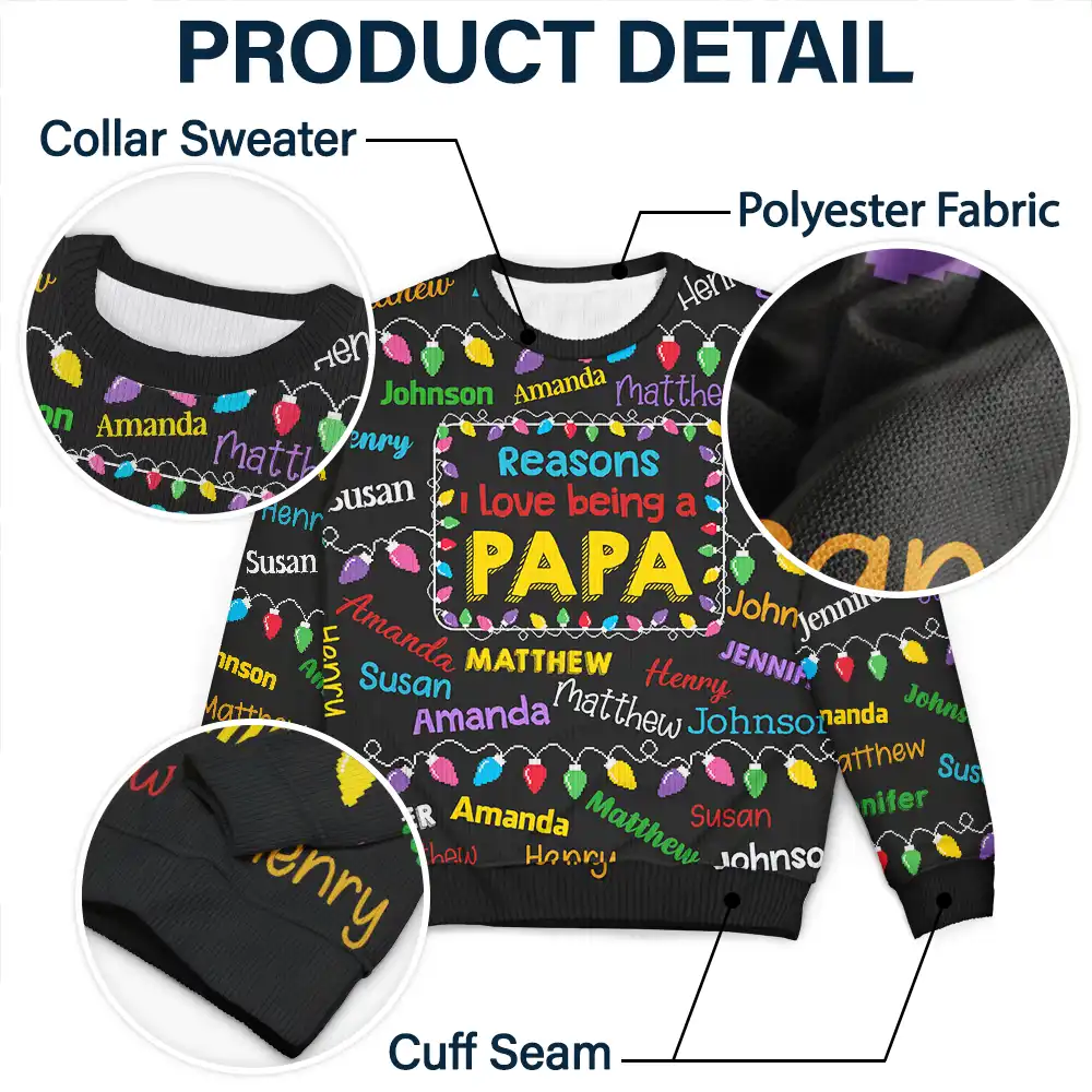 Reasons I Love Being Papa Light - Personalized Unisex Ugly Sweater - Image 6