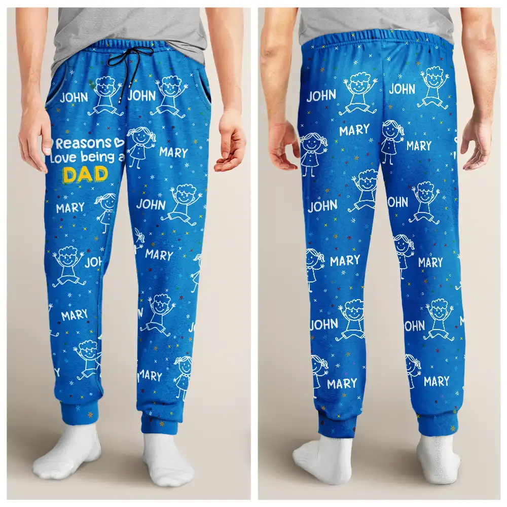 Reasons I Love Being Papa Stick Figures - Personalized Pajama Pants - Image 4