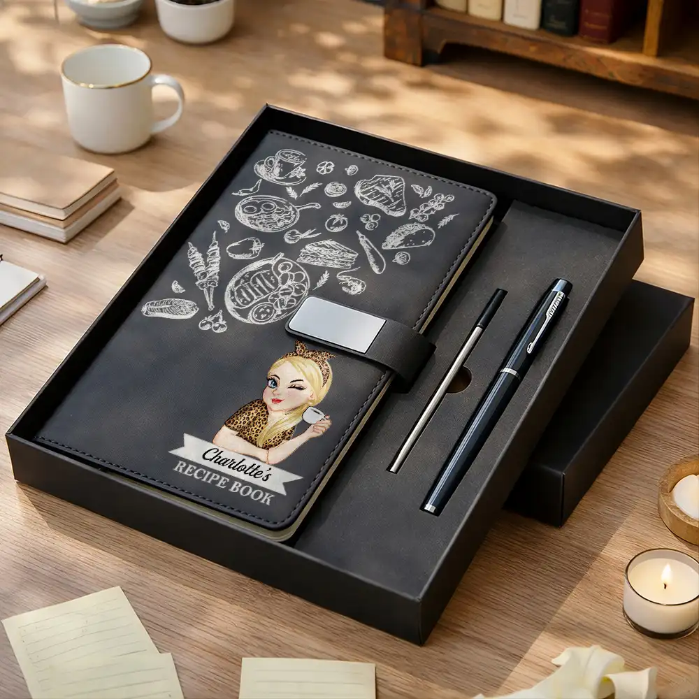 Recipe Book - Personalized Leather Notebook Set - Image 2