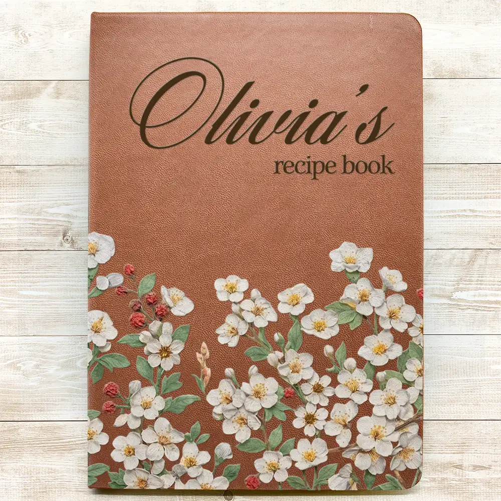 Recipe Book Pressed Effect Birth Flower Wife Mom Grandma - Personalized Leather Journal - Image 3