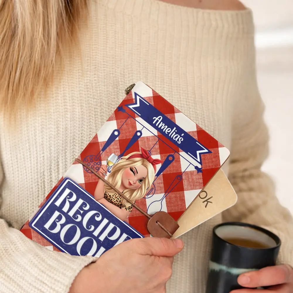 Recipe Cookbook 3D Effect Turban Woman - Personalized Leather Vintage Journal - Image 2