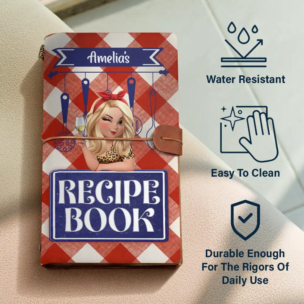 Recipe Cookbook 3D Effect Turban Woman - Personalized Leather Vintage Journal - Image 4