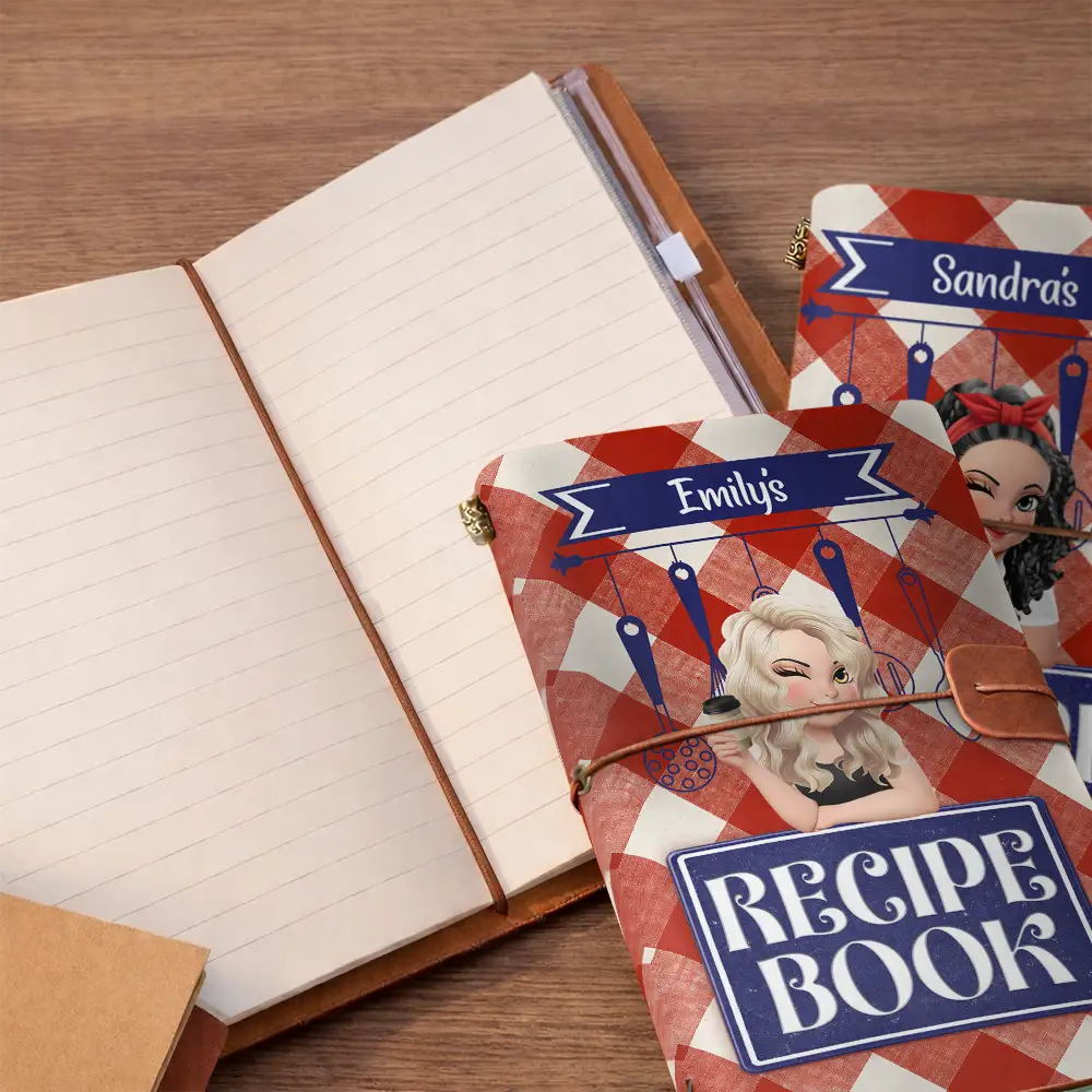 Recipe Cookbook 3D Effect Turban Woman - Personalized Leather Vintage Journal - Image 5
