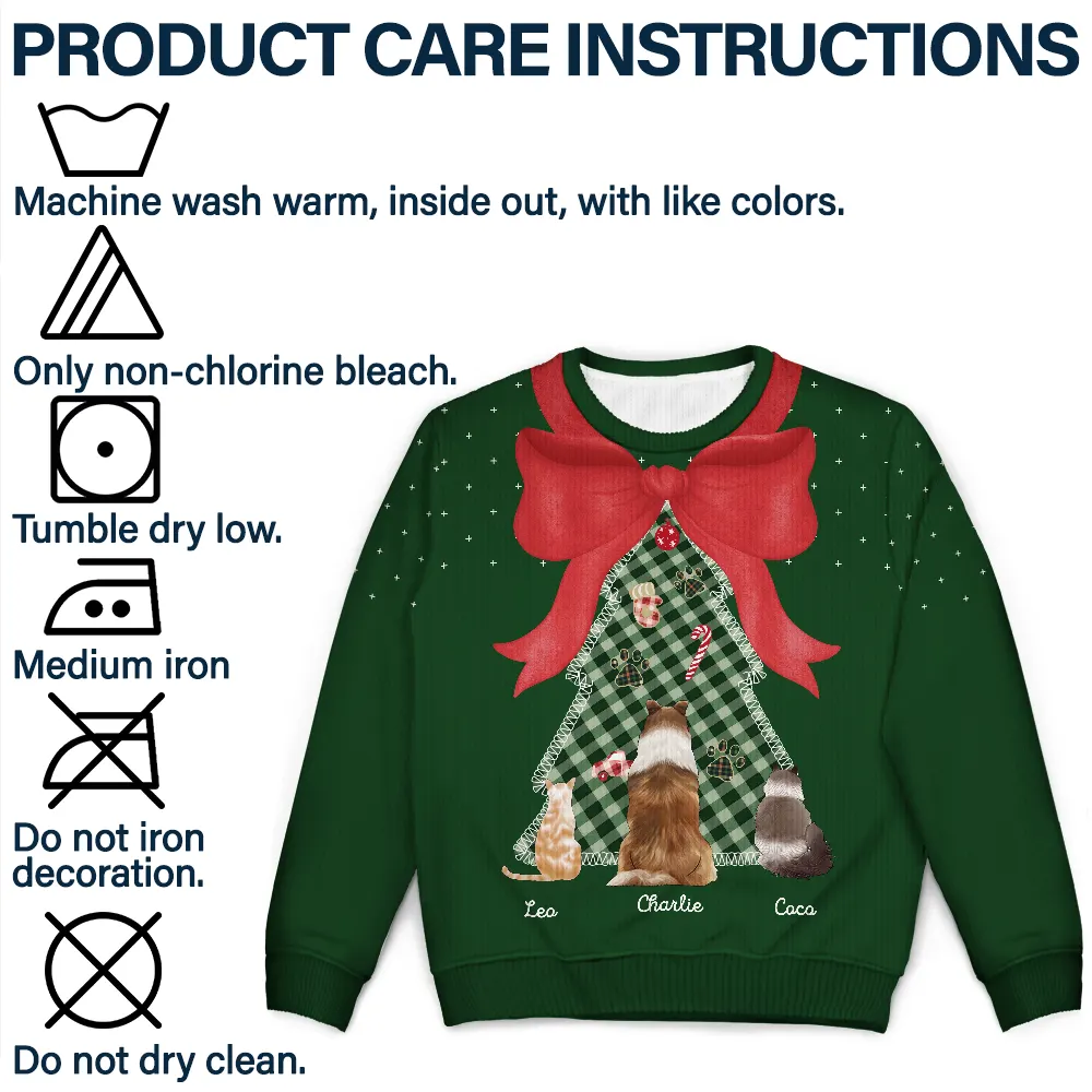 Red Bow Christmas Tree For Dog Cat Lovers - Personalized Unisex Ugly Sweater - Image 7